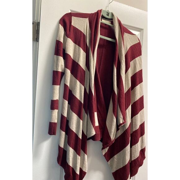 Guess Maroon/Beige Wide Striped Open Flow Cardigan - Picture 2 of 3